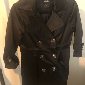 Black Satin Short Elbow Length Sleeve Trench Coat